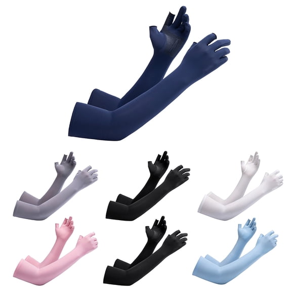 Women's Summer Breathable Ice Silk Two Finger Glove Arm Sleeve Driving Sun Protection