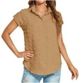 thumbnail image 1 of ZQUUVOU Women's Summer Breathable Loose Casual Button Solid Short Sleeved Wool Ball Shirt Blouse Tops Khaki, 1 of 8