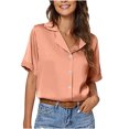 thumbnail image 1 of Women's Summer Button Down Shirts Notched Lapel Short Sleeve Office Blouses Solid Color Casual Work T Shirts Tops, 1 of 7