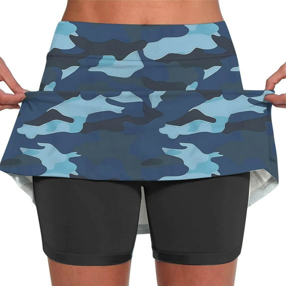 Women's Summer Camouflage Print Skort Shorts High Waisted Tennis Skirts with Shorts Casual Stretchy Yoga Skort
