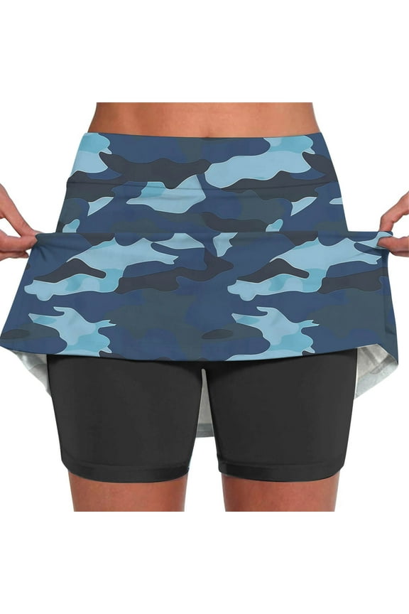 Women's Summer Camouflage Print Skort Shorts High Waisted Tennis Skirts with Shorts Casual Stretchy Yoga Skort
