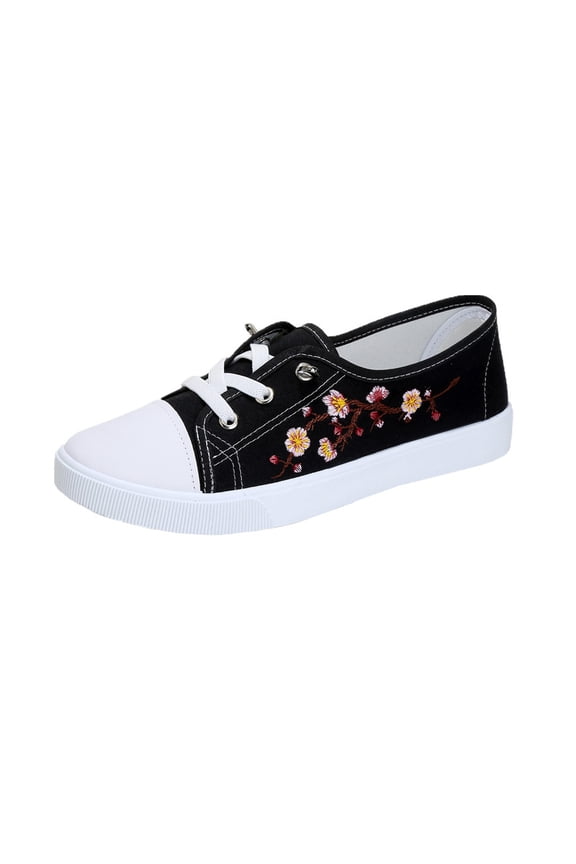 Women's Summer Canvas Shoes - Breathable Embroidered Flat Shoes, Lightweight Slip-On Espadrilles & Casual Lace-Up Plimsolls for Beach, Travel, and Everyday Wear