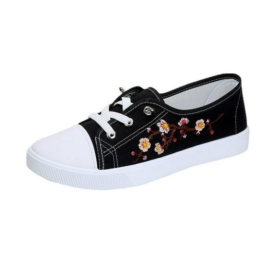 Women's Summer Canvas Shoes - Breathable Embroidered Flat Shoes, Lightweight Slip-On Espadrilles & Casual Lace-Up Plimsolls for Beach, Travel, and Everyday Wear