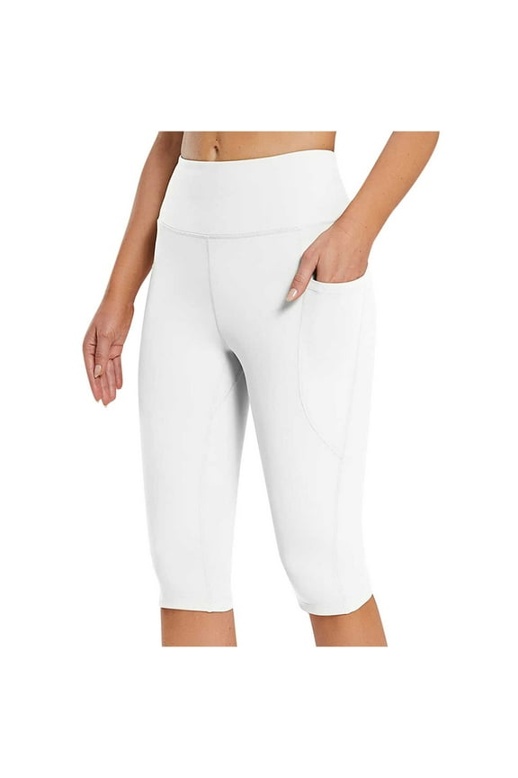 Women's Summer Capri Leggings High Waisted Yoga Workout Exercise Fitness Biker Capris Pants for Women with Pockets