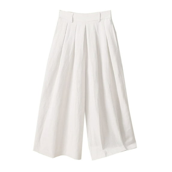 Women's Summer Capris Pants Elastic High Waisted Wide Leg Pants Solid Casual Loose Comfy Cropped Lounge Trousers