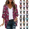 thumbnail image 1 of Women's Summer Cardigan Tops Plus Size Print Sunscreen 3/4 Sleeve Cover Up Cardigan Top, 1 of 6