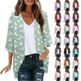 thumbnail image 1 of Women's Summer Cardigan Tops Plus Size Print Sunscreen 3/4 Sleeve Cover Up Cardigan Top, 1 of 6
