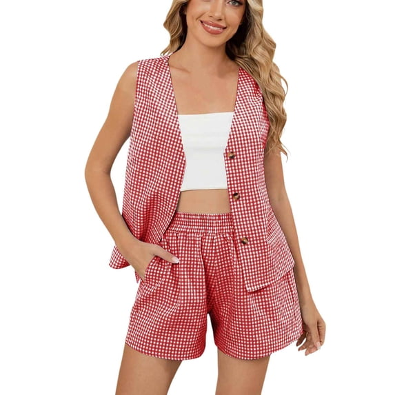Women’s Summer Casual 2 Piece Short Sets 2026 Button Suit Vest Tops Shorts Dressy Business Work Outfits 2 Piece Sets For Women