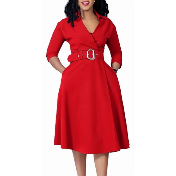 Women's Summer Casual 3/4 Sleeve Cocktail Party Dress Sexy Flowy Work Wrap Dress