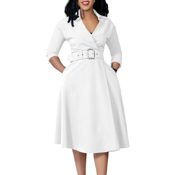 Women's Summer Casual 3/4 Sleeve Cocktail Party Dress Sexy Flowy Work Wrap Dress