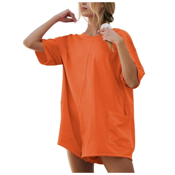 Women's Summer Casual Backless Romper - Short Sleeve Loose Fit Athletic Beach Jumpsuit with Wide Leg