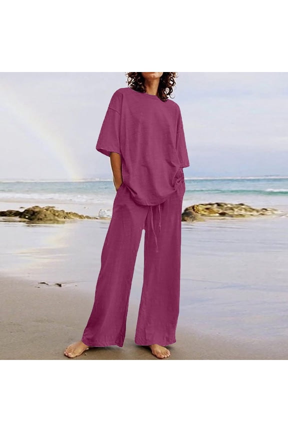 Casual Sleeveless Top & Wide Leg Pants Outfit Set for Women