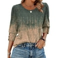 thumbnail image 1 of Women's Summer Casual Blouse 3/4 Puff Sleeve with Buttons Crew Neck T-Shirt Curved Hem Loose Fit Pullover Tunics Top, 1 of 18