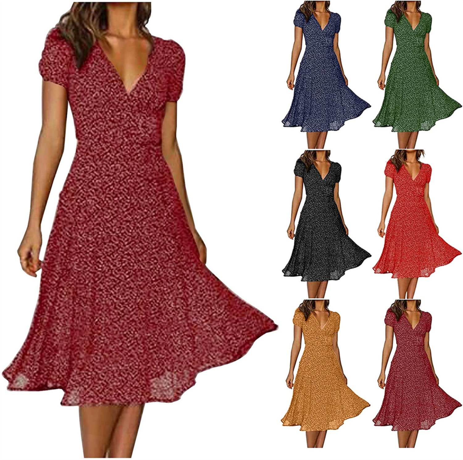 Women's Summer Casual Boho Dress Floral Print High Waist Midi Beach