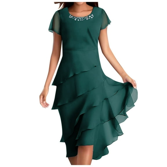 Women's Summer Casual Chiffon Dress with Elegant Hem and Solid Color Design for Daily Comfort