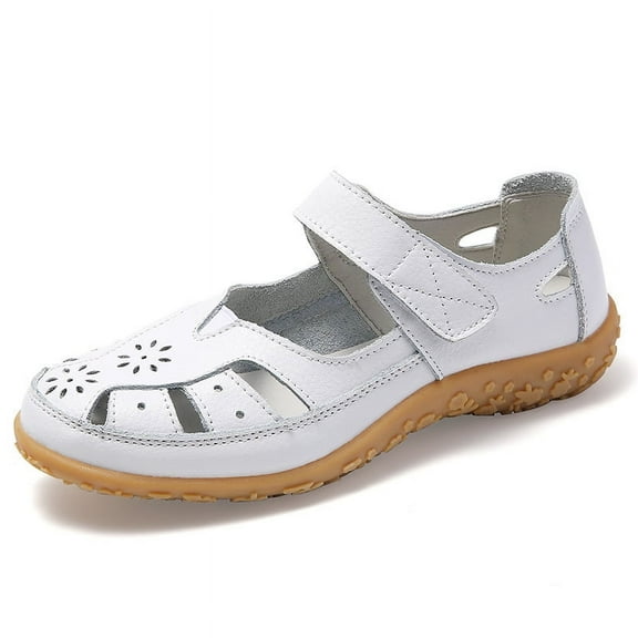 Women's Summer Casual Closed Toe Leather Sandals,Comfortable Soft Sole Ankle Strap Orthopedic Beach Shoes
