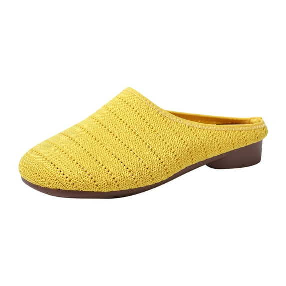 Women's Summer Casual Closed Toe Slippers Breathable Mesh Comfortable Flat Slides for Daily Wear with Jeans Yellow Women Sandal