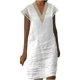 thumbnail image 1 of ZQUUVOU Women's Summer Casual Cotton Linen Dress V-Neck Solid Color Sleeveless Dress White, 1 of 6