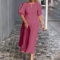 thumbnail image 1 of Women's Summer Casual Crew Neck Ndbuld Fashion Women's Summer Temperament Solid Short Sleeve Round-Neck Dress Summer Savings Evergreen Hot Pink XL, 1 of 6