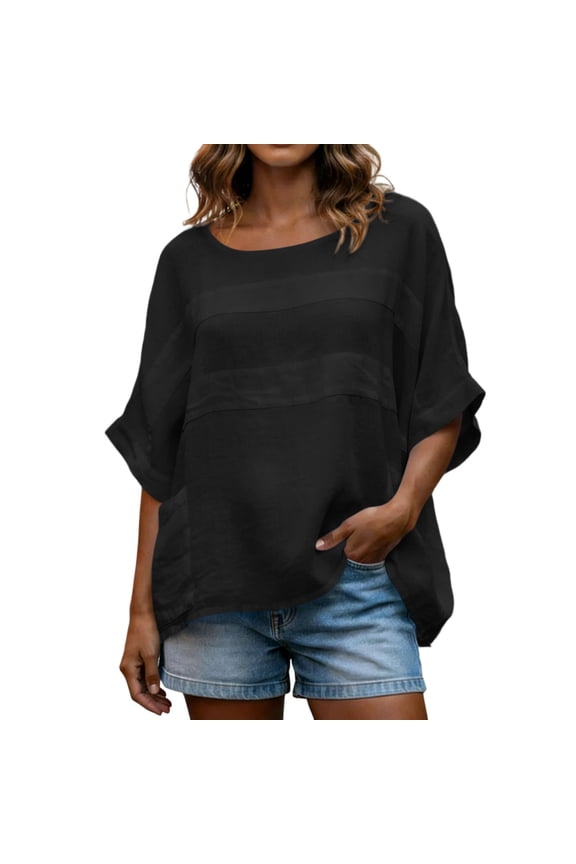 Women's Summer Casual Crewneck 3/4 Batwing Sleeve T-Shirts Trendy Retro Stripe Boho Blouse Oversized Basic Flowy Tops for Maternity