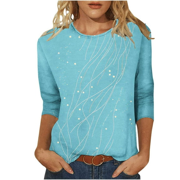 Women's Summer Casual Crewneck 3/4 Sleeve T-Shirts Boho Loose Fit Cute Basic Flowy Tops Tees Blouses