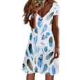 thumbnail image 1 of Women's Summer Casual Dress 2025 V Neck Short Sleeve Loose Swing with Pockets Floral Plain Print Beach Boho Womens Casual Trendy Midi Dresses, 1 of 4