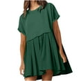 thumbnail image 1 of Women's Summer Casual Dress Crew Neck Babydoll Dress Ruffle Short Sleeve Sundress Tiered A-Line Swing Beach Mini Dress, 1 of 8