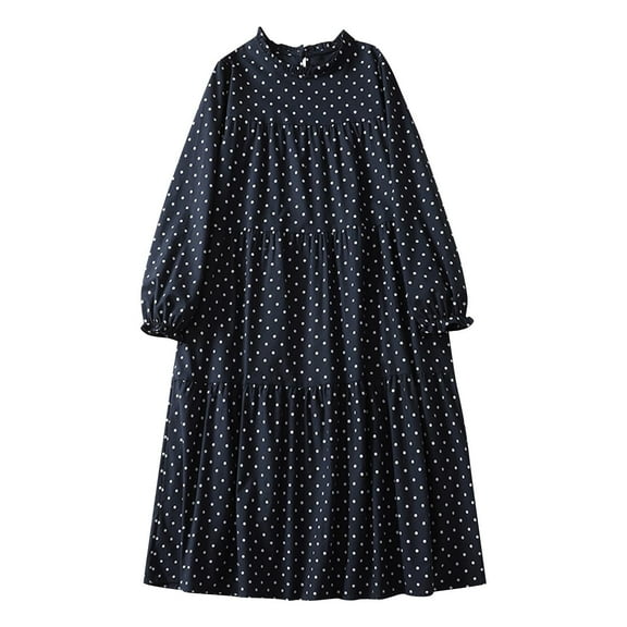ZQUUVOU Women's Summer Casual Dress Long Sleeved Loose Printed Dress Navy