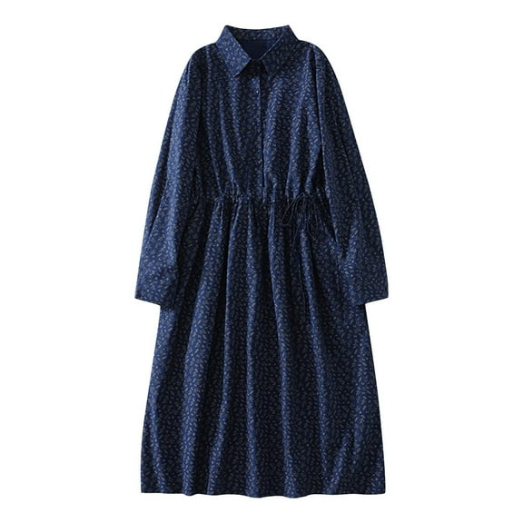 ZQUUVOU Women's Summer Casual Dress Long Sleeved Loose Printed Dress Navy