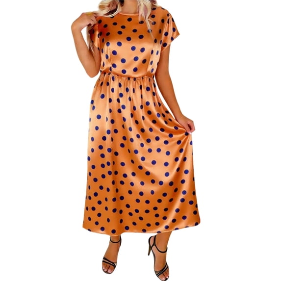 Women's Summer Casual Dress Polka Dots Print Short Sleeve Flowy Dress A Line Lightweight Loose Trendy Summer Dresses