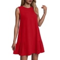 thumbnail image 1 of Women's Summer Casual Dress Round Neck Sleeveless Ruffle Tank A Line Beach Wear Comfortable Flowy Outfit Womens Casual Trendy Midi Dresses, 1 of 7