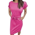 thumbnail image 1 of Women's Summer Casual Dress Short Sleeve Tie Waist T Shirt Style Comfortable Breathable Daily Wear Date Outfit Lightweight Versatile, 1 of 1