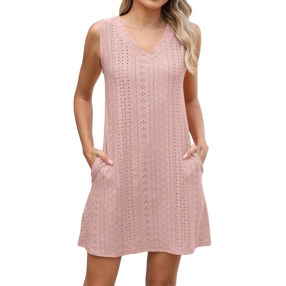 Women's Summer Casual Dress V Neck Beach Cover Up Flowy Sleeveless with Pockets 2025 Womens Casual Trendy Midi Dresses