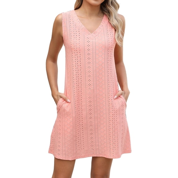Women's Summer Casual Dress V Neck Beach Cover Up Flowy Sleeveless with Pockets 2025 Womens Casual Trendy Midi Dresses