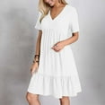 thumbnail image 1 of Women's Summer Casual Dress V Neck Flowy Loose Fit Ruffle Hem Tiered Swing Midi Beach Trendy 2025 Outfits, 1 of 5