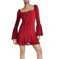 thumbnail image 1 of ZQUUVOU Women's Summer Casual Dress V-Neck Long Sleeve Short Dress Red, 1 of 7