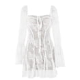 thumbnail image 1 of ZQUUVOU Women's Summer Casual Dress V-Neck Long Sleeve Short Dress White, 1 of 4