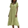 thumbnail image 1 of Women's Summer Casual Dress V Neck Pleated Long Dress With Button Front For Daily Wear Party Vacation Outfit, 1 of 2