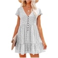 thumbnail image 1 of Women's Summer Casual Dress V Neck Short Sleeve Loose Flowy Floral Swing Shift Mini Dress, 1 of 4