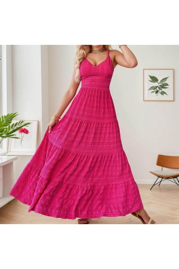 Women's Summer Casual Dress V Neck Sleeveless Back Bow Cutout Design Comfortable Flowy Beach Vacation Everyday Wear Dresses for Women Casual Summer Midi Length Girls Knee Length Dresses Summer Ruffle