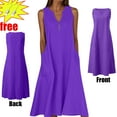 thumbnail image 1 of Women's Summer Casual Dresses 2025 Summer Casual Sleeveless Long Dress Dresses V-Neck Party Dress with Pockets(13 Colors),Dark Purple ,Size XXL, 1 of 6