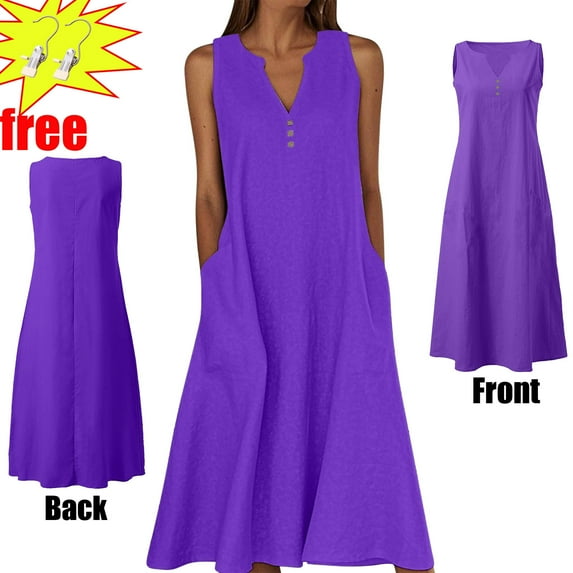Women's Summer Casual Dresses 2025 Summer Casual Sleeveless Long Dress Dresses V-Neck Party Dress with Pockets(13 Colors),Dark Purple ,Size XXL
