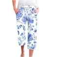 thumbnail image 1 of Women's Summer Casual Elastic Waist Printed Cropped Pants Mint Green L, 1 of 5