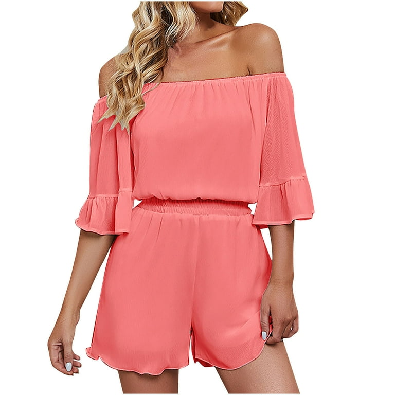 Off shoulder jumpsuit short hot sale