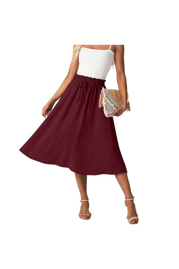 Women's Summer Casual Elegant Smock Layered Tiered Maxi Skirt, High Waisted A-Line Flowy Long Skirt with Pockets, Solid Color Comfortable Skirt, Limited Time Off