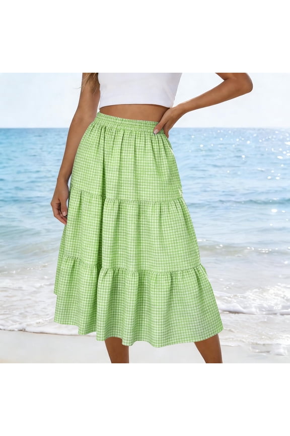 Women's Summer Casual Elegant Smock Layered Tiered Maxi Skirt High Waisted A Line Flowy Long Skirts with Pockets