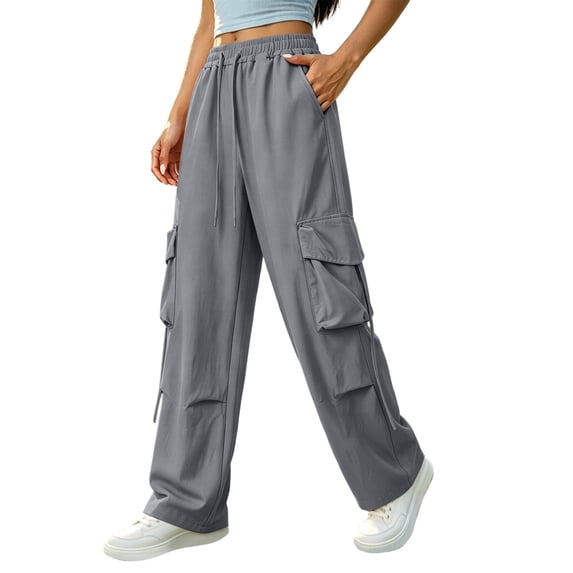 Women's Summer Casual Fashion Solid Color Quick Drying Work High Waist Straight Tube Wide Leg Multi Pocket Pants