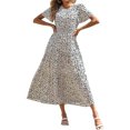 thumbnail image 1 of Women's Summer Casual Flutter Short Sleeve V Neck Smocked Elastic Waist Tiered Midi Dress-L, 1 of 5