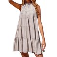 thumbnail image 1 of Women's Summer Casual Halter Dress Ruffle Tiered Flowy Short Dress Sleeveless Loose Swing Pleated Boho Mini Sundress, 1 of 7