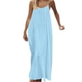 thumbnail image 1 of Women's Summer Casual Halter Long Maxi Beach Dress Vacation Resort Sundress Fashion Round Neck Solid Sleeveless Sleepshirts Backless Dress, 1 of 8